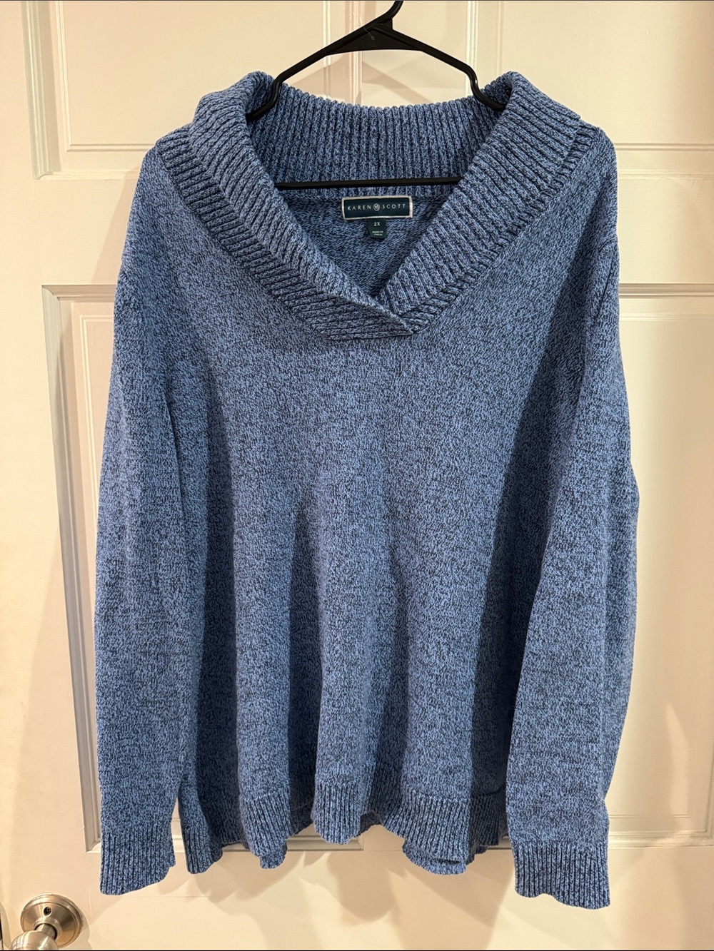 Karen Scott Blue V-Neck Shawl Collar Sweater